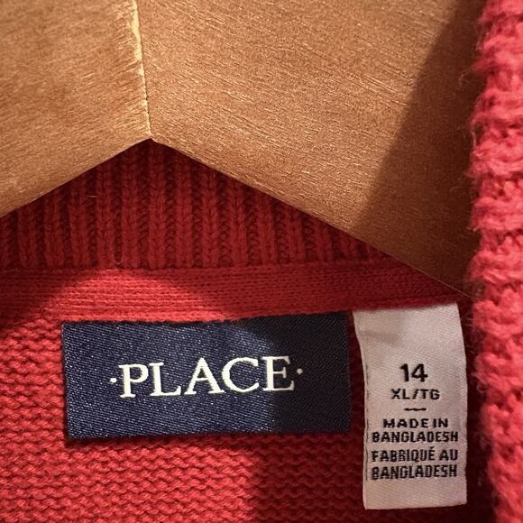 THE CHILDRENS PLACE Sweater Boys XL 14 Red Fair Isle Mock Neck Long Sleeve - Picture 2 of 10